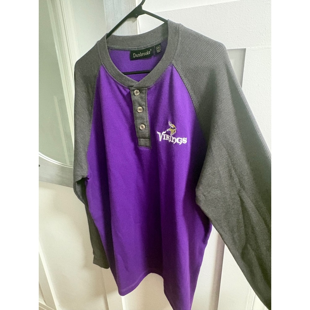 Dunbrooke Minnesota Vikings Mens XXL Thermal Henley Shirt Purple Grey Raglan NFL